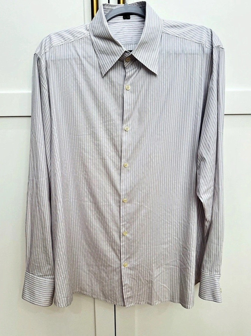 Theory Striped Dress Shirt in White & Gray Like New Size XL